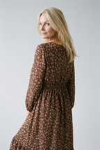 Floral Print Long-Sleeve Dress with Waist Seam