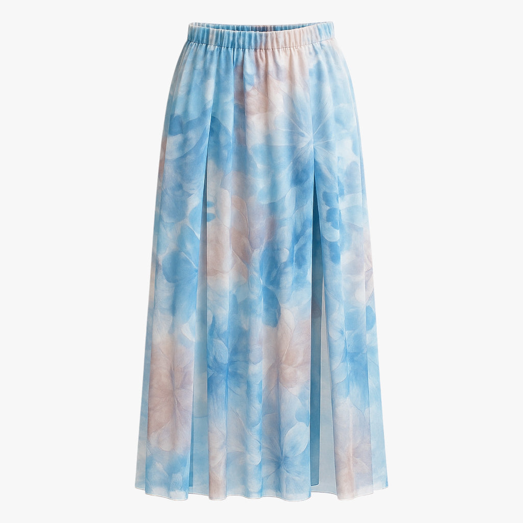 Conjunto de dos piezas de jersey de punto azul y falda floral