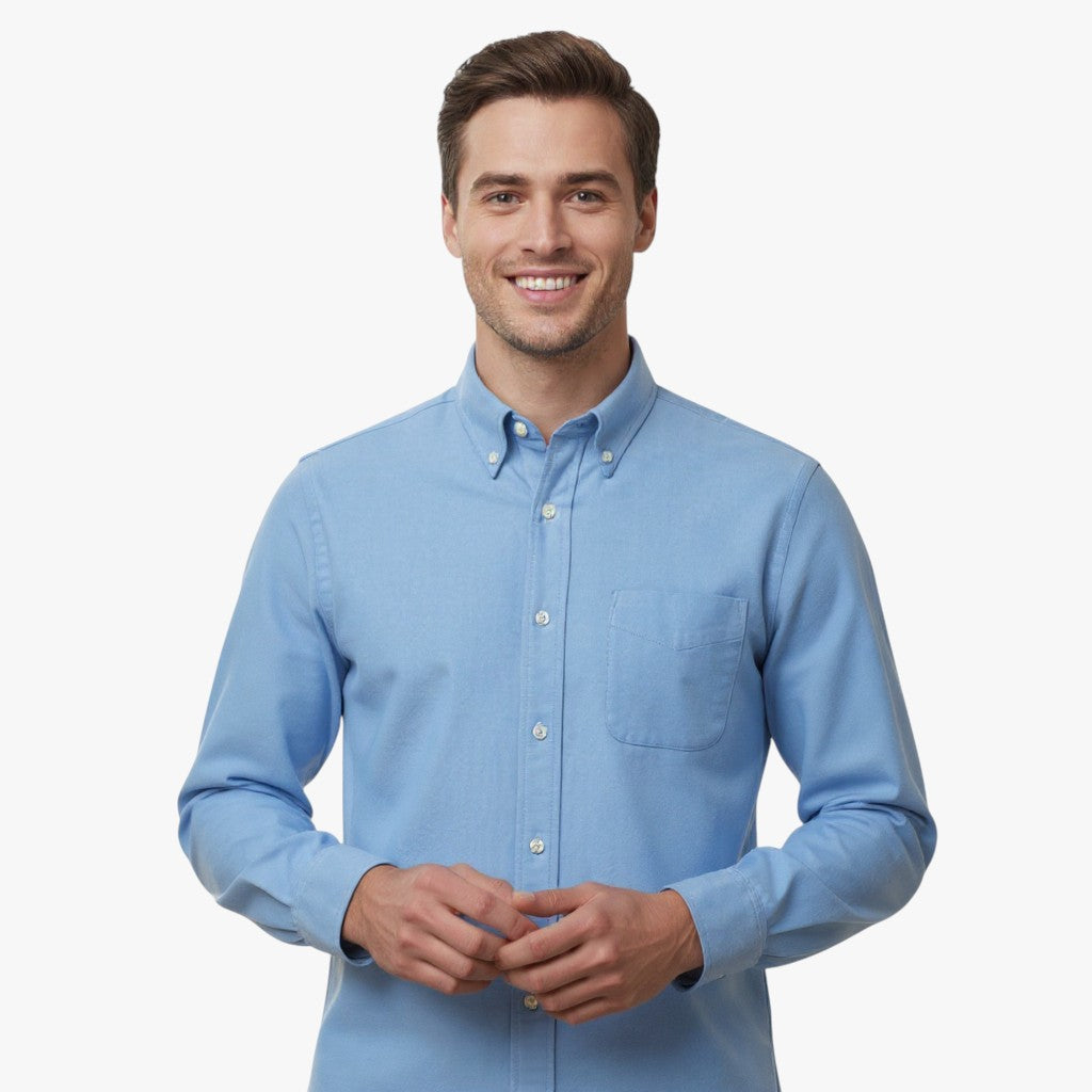 Men's Classic Long-Sleeve Cotton Shirt with Regular Collar