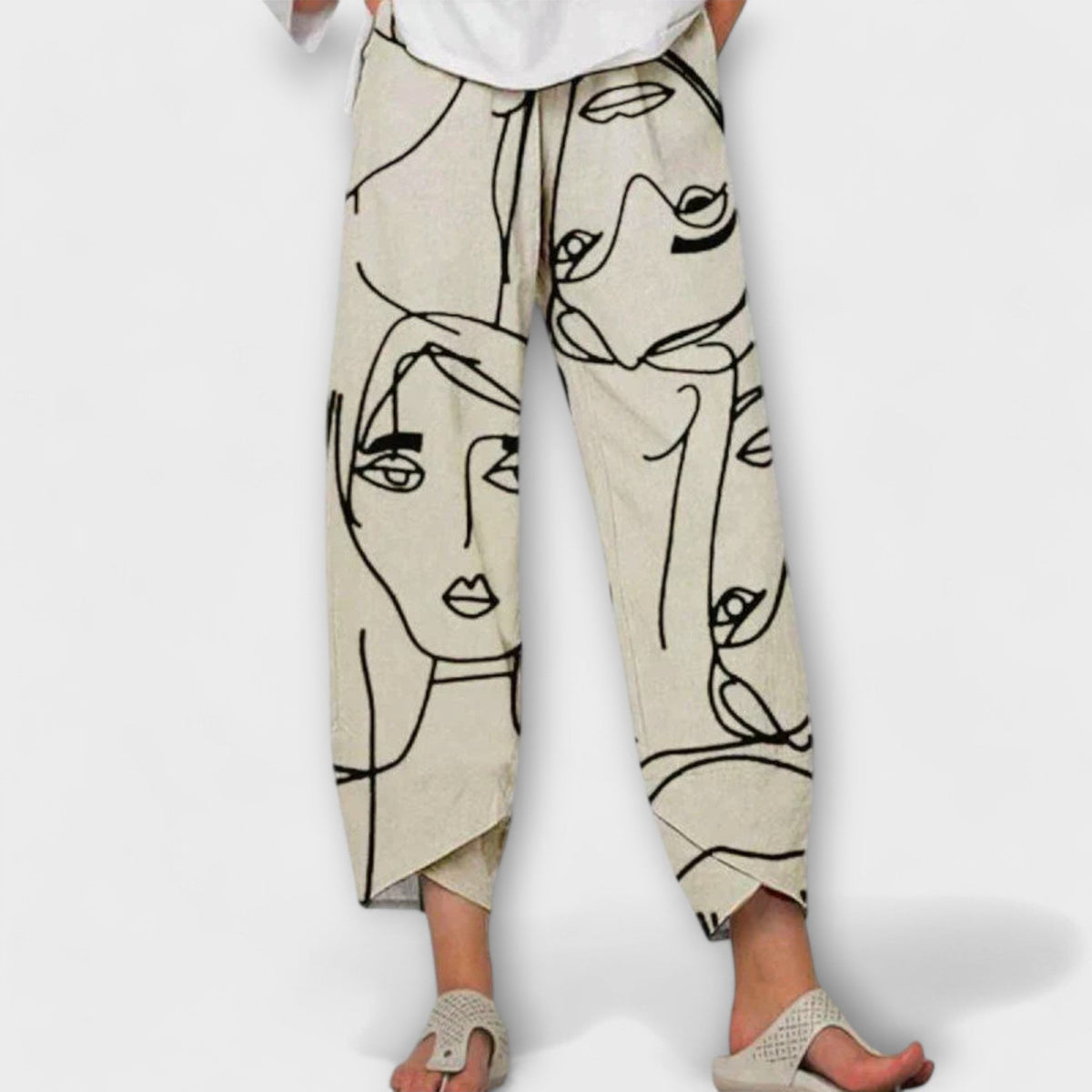 Print Detail Trousers with Elasticated Waist
