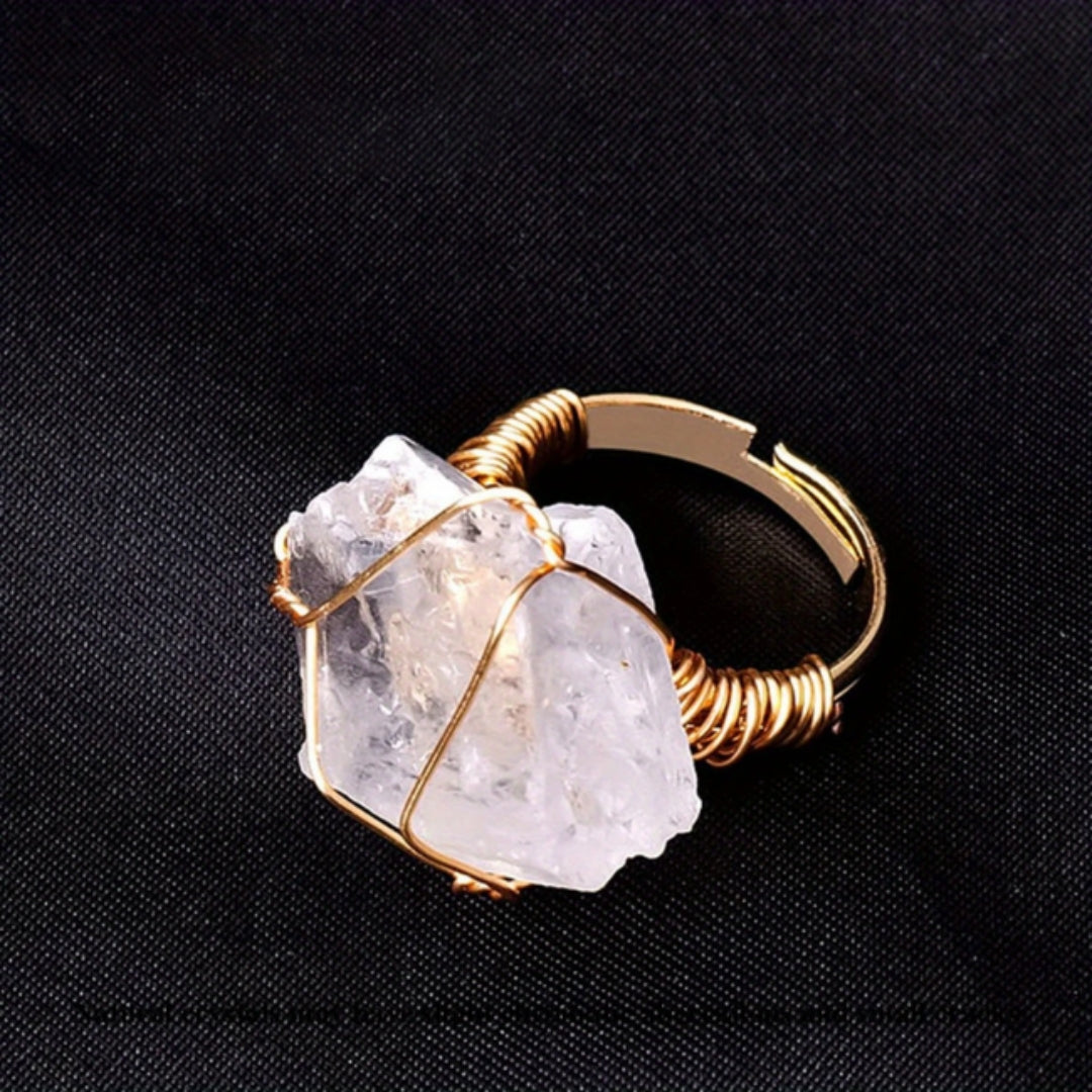 Clear White Stone Ring with Crystal-Look Finish in Gold Colour