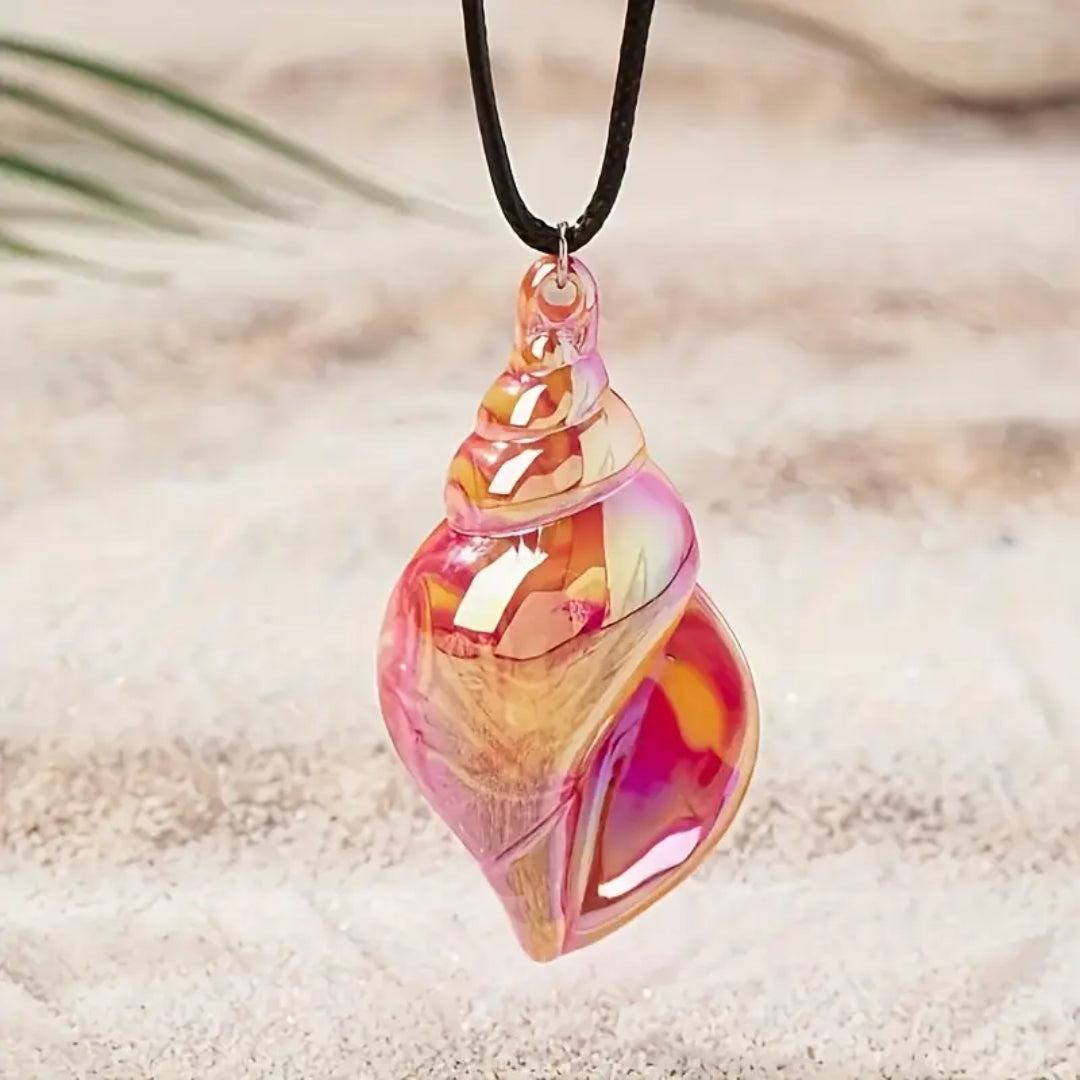 Pink Enamel Shell Pendant Necklace with Summery Feel