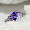 Round Violet Zirconia Ring with Setting in Silver Colour