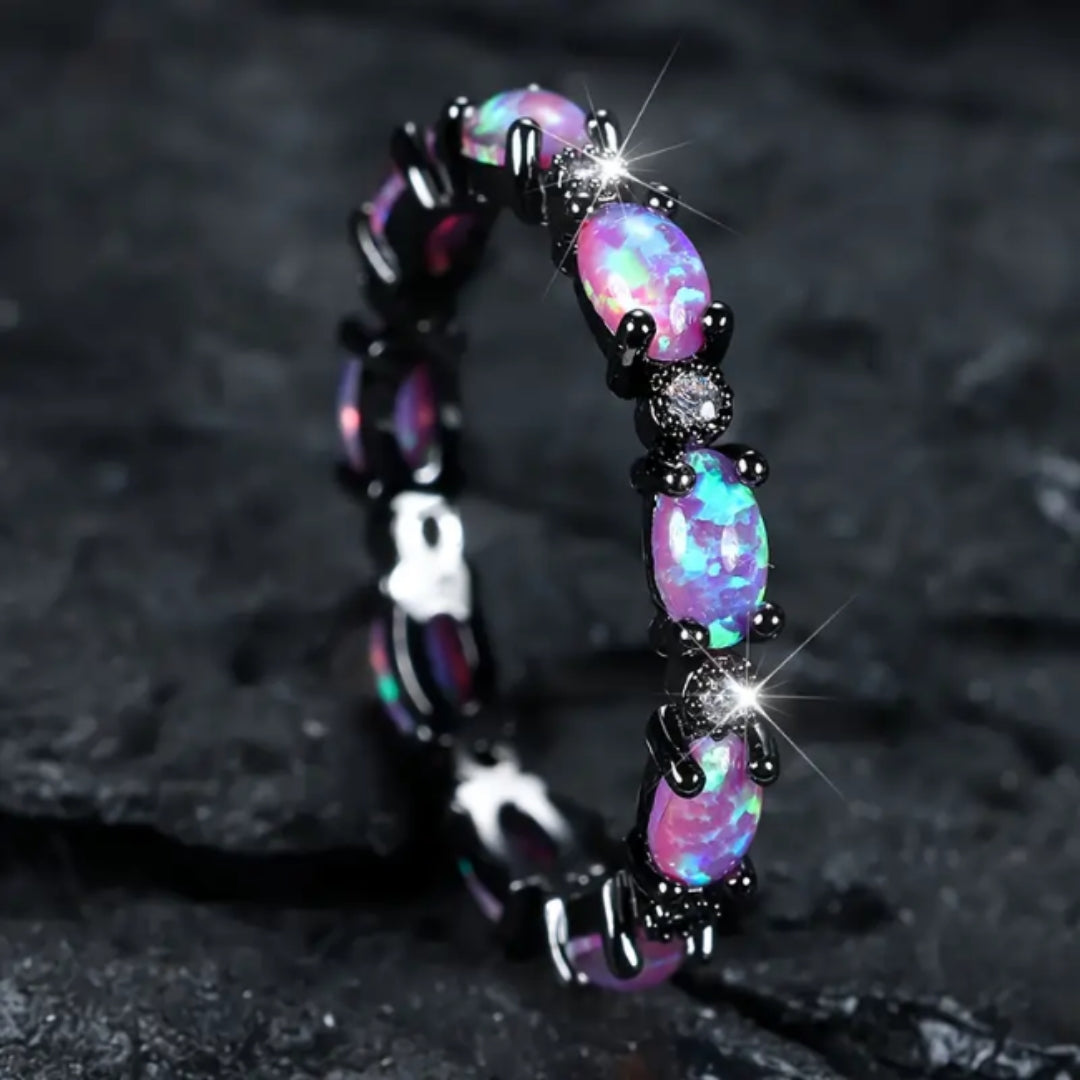 Iridescent Violet Stone Ring in Silver Colour with Soft Colour Play