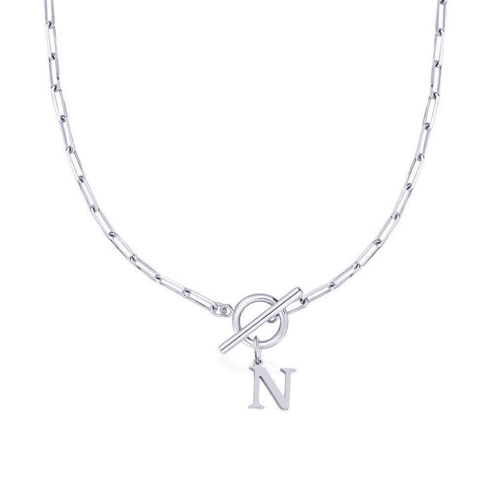 Paperclip Initial Necklace with Circle Toggle Clasp