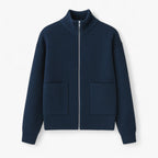 Full-Zip Knit Sweater with Stand Collar and Pockets