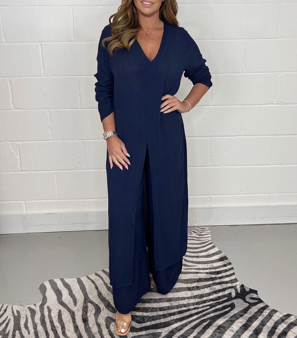 Checked Two Piece Set with Wide Leg Elasticated Trousers