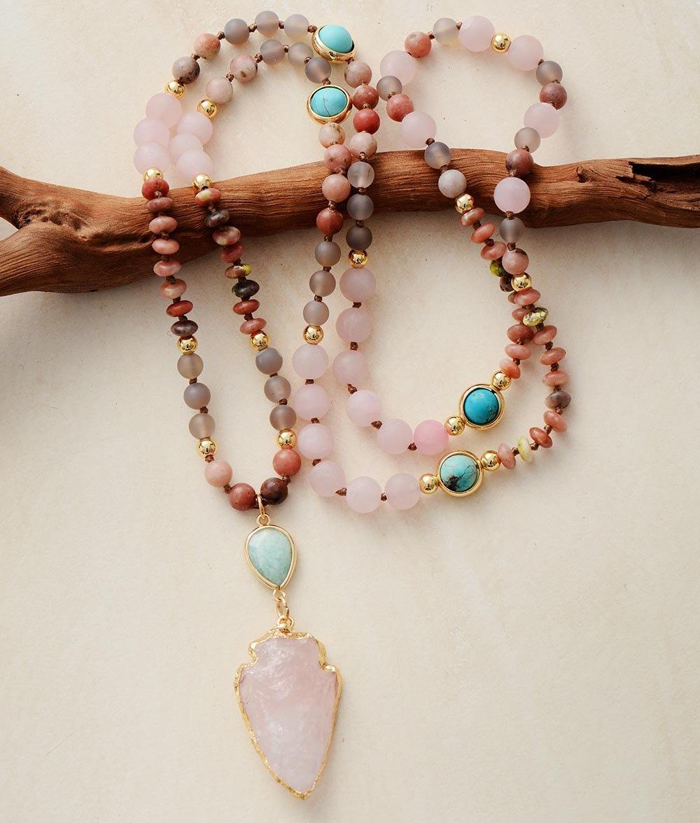 Rose Quartz, Amazonite and Jasper Beaded Necklace