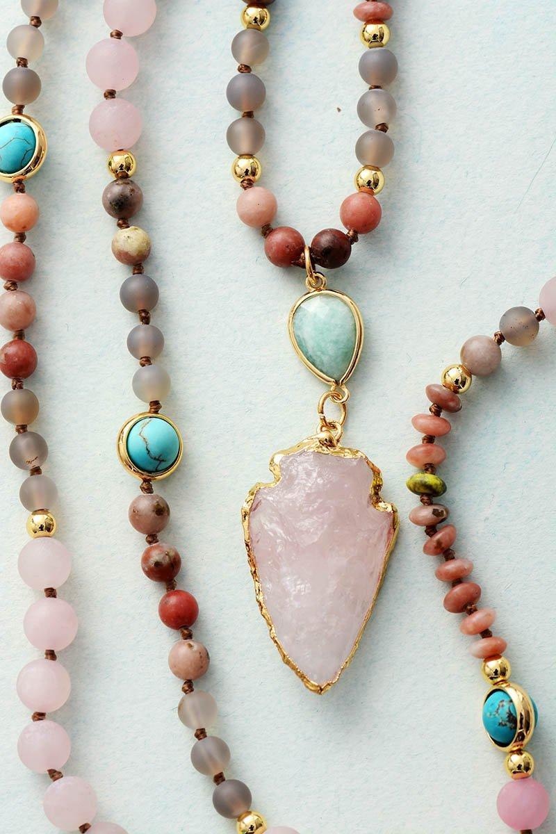 Rose Quartz, Amazonite and Jasper Beaded Necklace