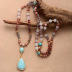 Amazonite and Rose Quartz Beaded Mala-Style Necklace