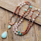 Amazonite and Rose Quartz Beaded Mala-Style Necklace
