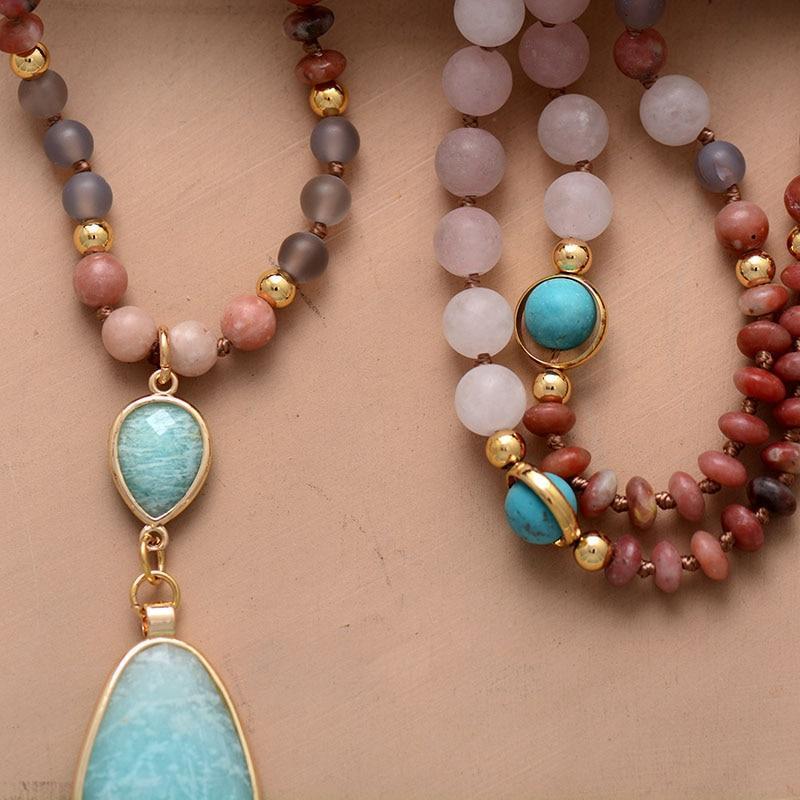 Amazonite and Rose Quartz Beaded Mala-Style Necklace