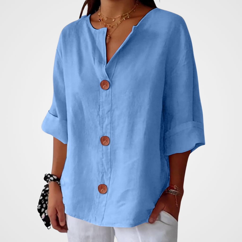 Blusa ligera de aspecto lino con bajo corto