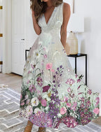Sleeveless Boho Maxi Dress with V Neckline