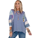 Patchwork Batwing Top with Relaxed Fit