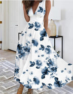 Sleeveless Boho Maxi Dress with V Neckline