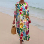 Vestido midi floral sin mangas con escote de pico