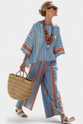 Bamboo Linen Set with Striped Top and Flowing Trousers