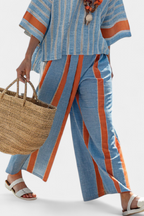 Bamboo Linen Set with Striped Top and Flowing Trousers