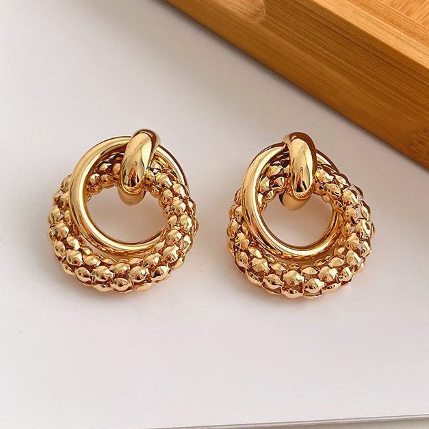 Vintage-Style Chunky Textured Knot Earrings in Gold Colour