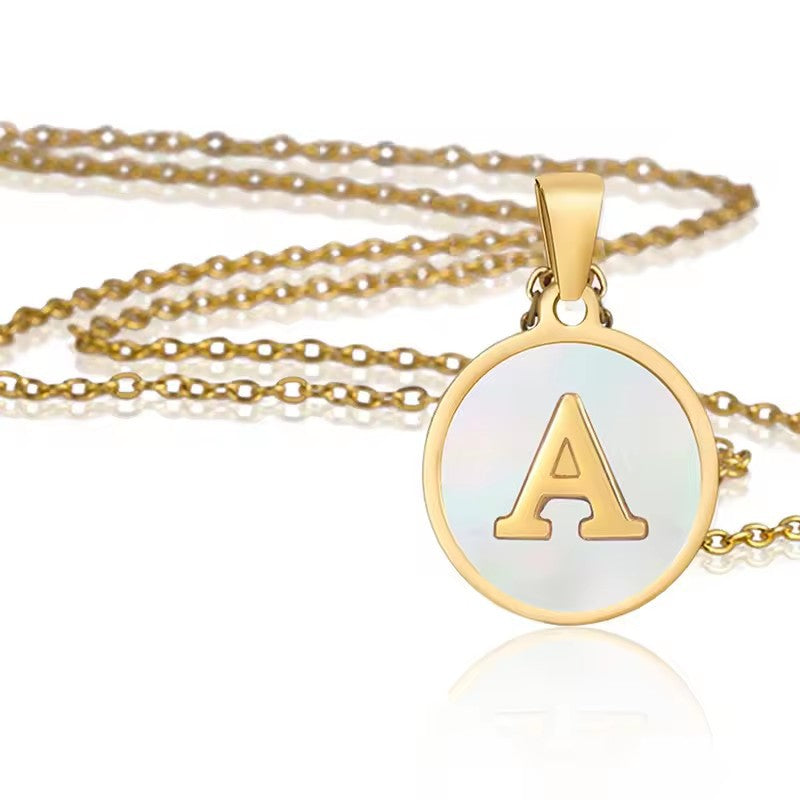 Initial Pendant Necklace with Enamel Detail in Gold Colour