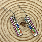 Vintage-Style Colourful Enamel Bar Earrings in Silver Colour
