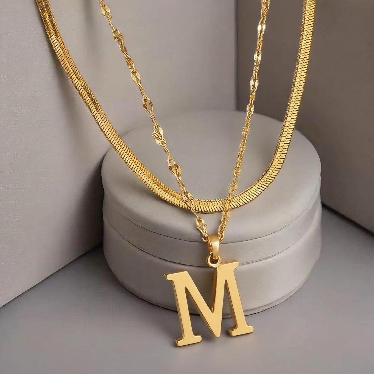 Layered Initial Necklace with Personalised Letter in Gold Colour