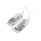 Blue-Green Stone Floral Fringe Earrings in Silver Colour
