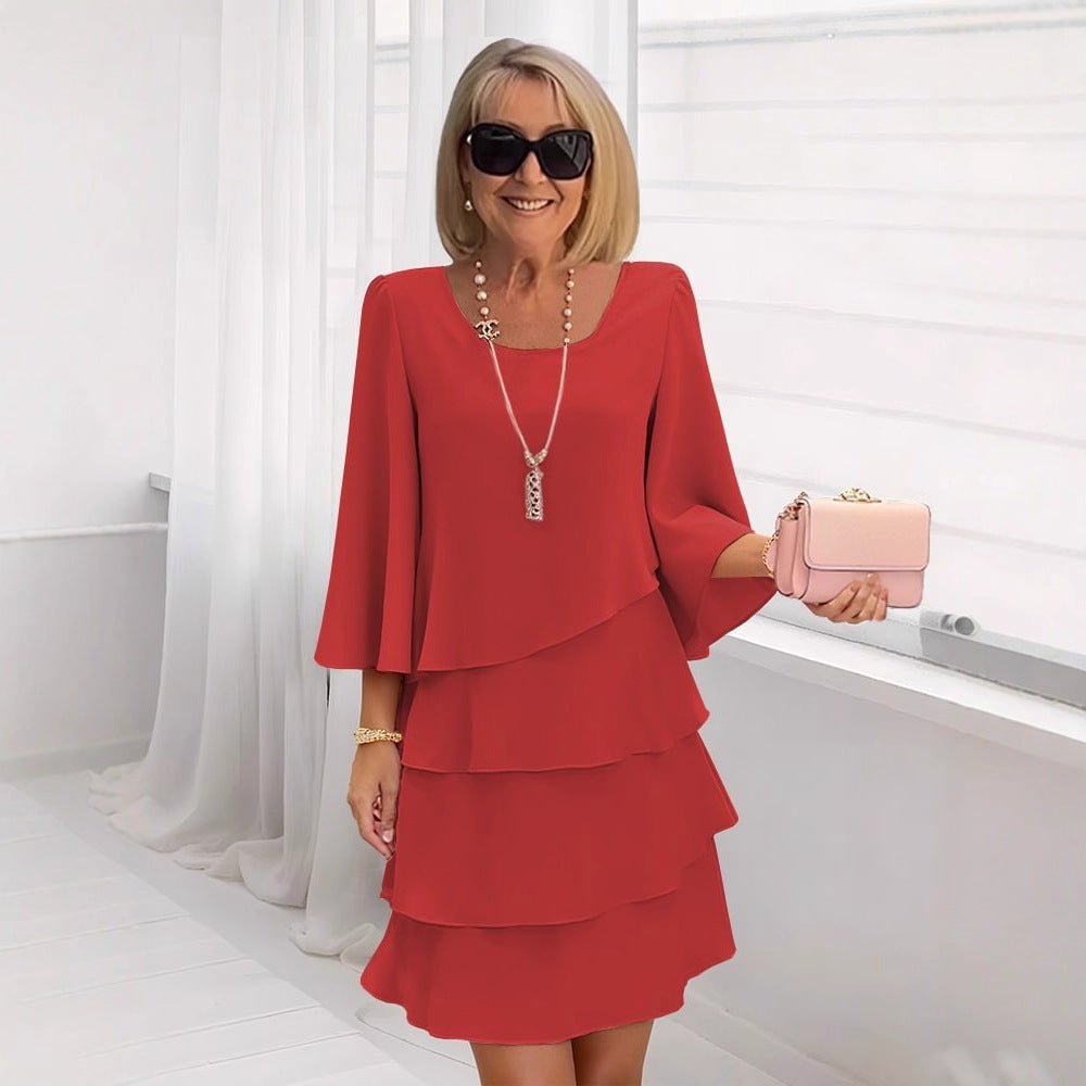 A-Line Midi Dress with Feminine Ruffle Details