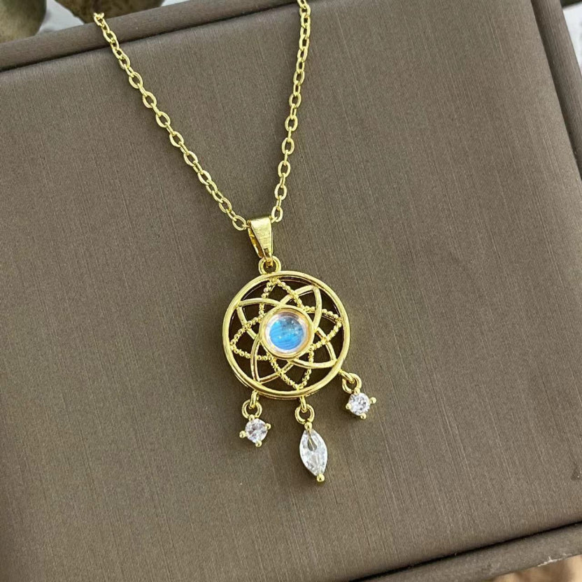 Dreamcatcher Pendant Necklace with Milky White Stone