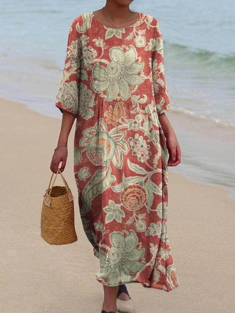 Vestido midi floral sin mangas con escote de pico