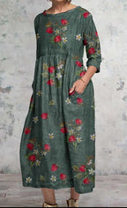 Vestido midi floral sin mangas con escote de pico