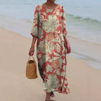 Vestido midi floral sin mangas con escote de pico