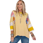Patchwork Batwing Top with Relaxed Fit