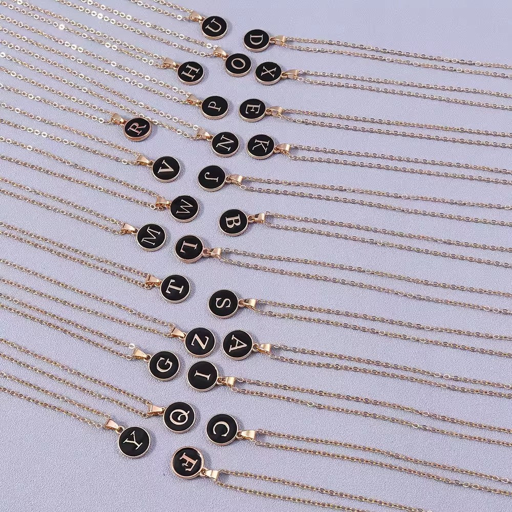 Initial Pendant Necklace with Enamel Detail in Gold Colour