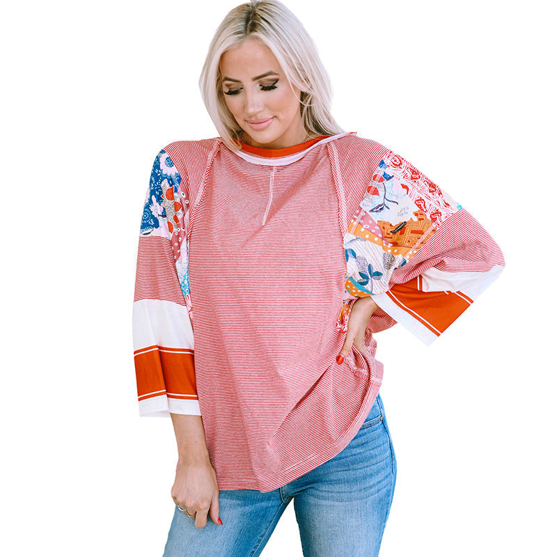 Patchwork Batwing Top with Relaxed Fit