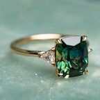 Green Stone Solitaire Ring with Sparkling Side Accents