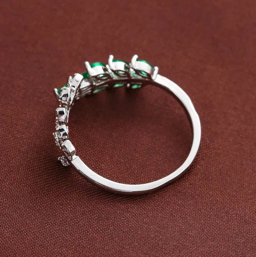 Green Enamel Leaf and Vine Wrap Ring in Gold Colour