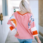 Patchwork Batwing Top with Relaxed Fit