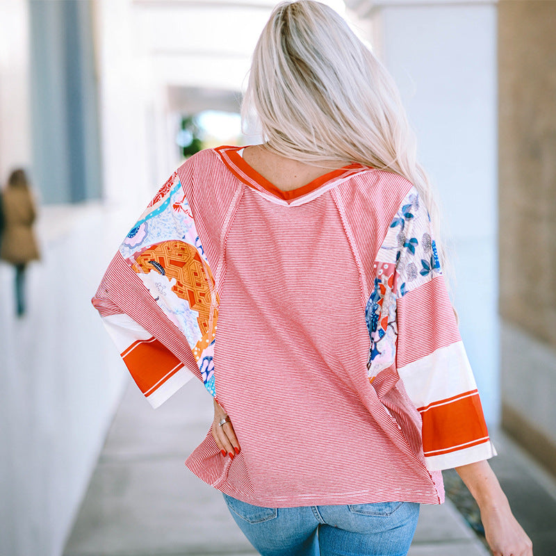 Patchwork Batwing Top with Relaxed Fit