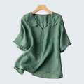 Linen Blouse with Scalloped Collar and Relaxed Fit
