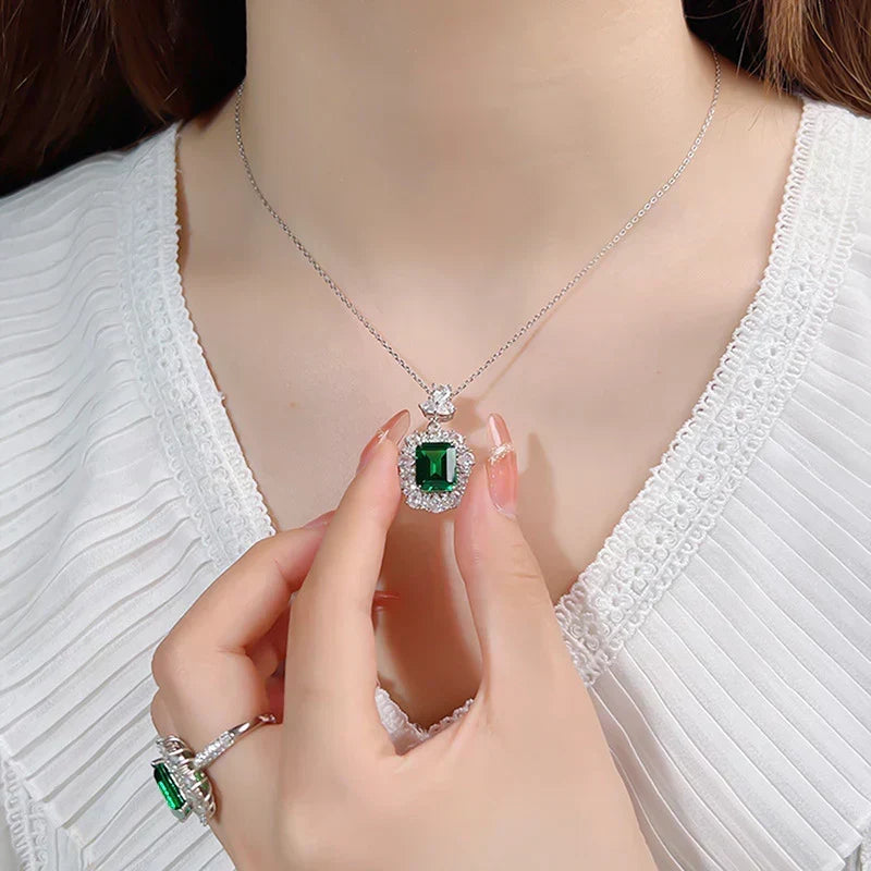 Green Cushion Stone Halo Pendant with Bow Bail and Vintage Charm