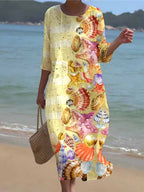 Vestido midi floral sin mangas con escote de pico