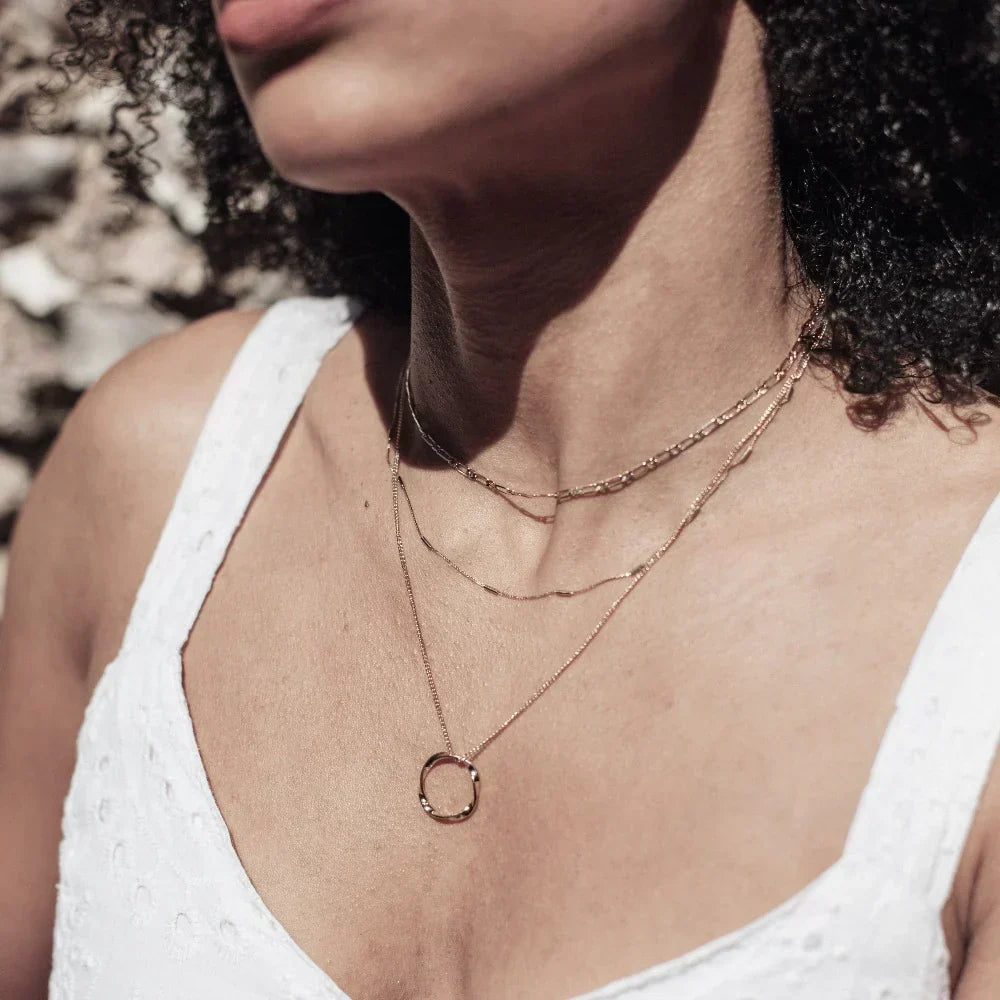 Three-Row Open Circle Necklace in Gold Colour with Layered Look