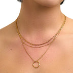Three-Row Open Circle Necklace in Gold Colour with Layered Look