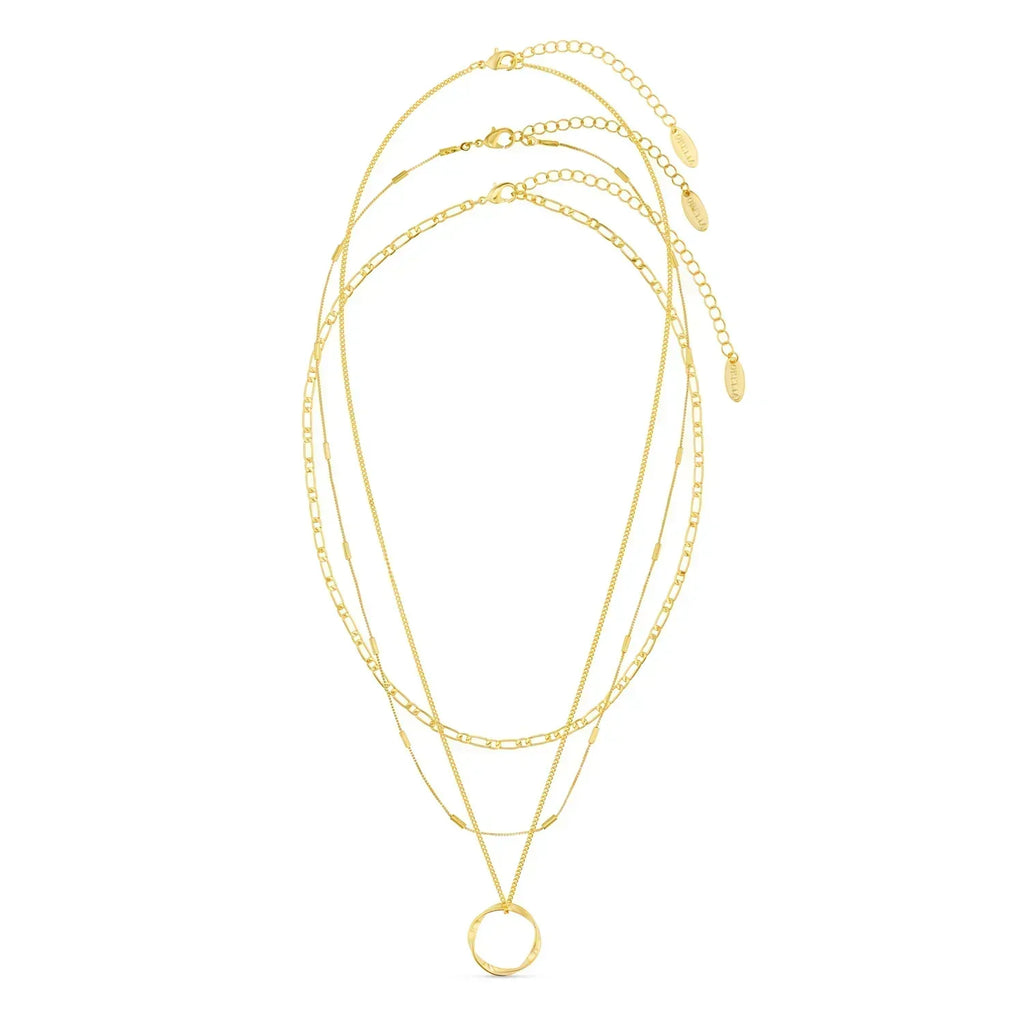 Three-Row Open Circle Necklace in Gold Colour with Layered Look