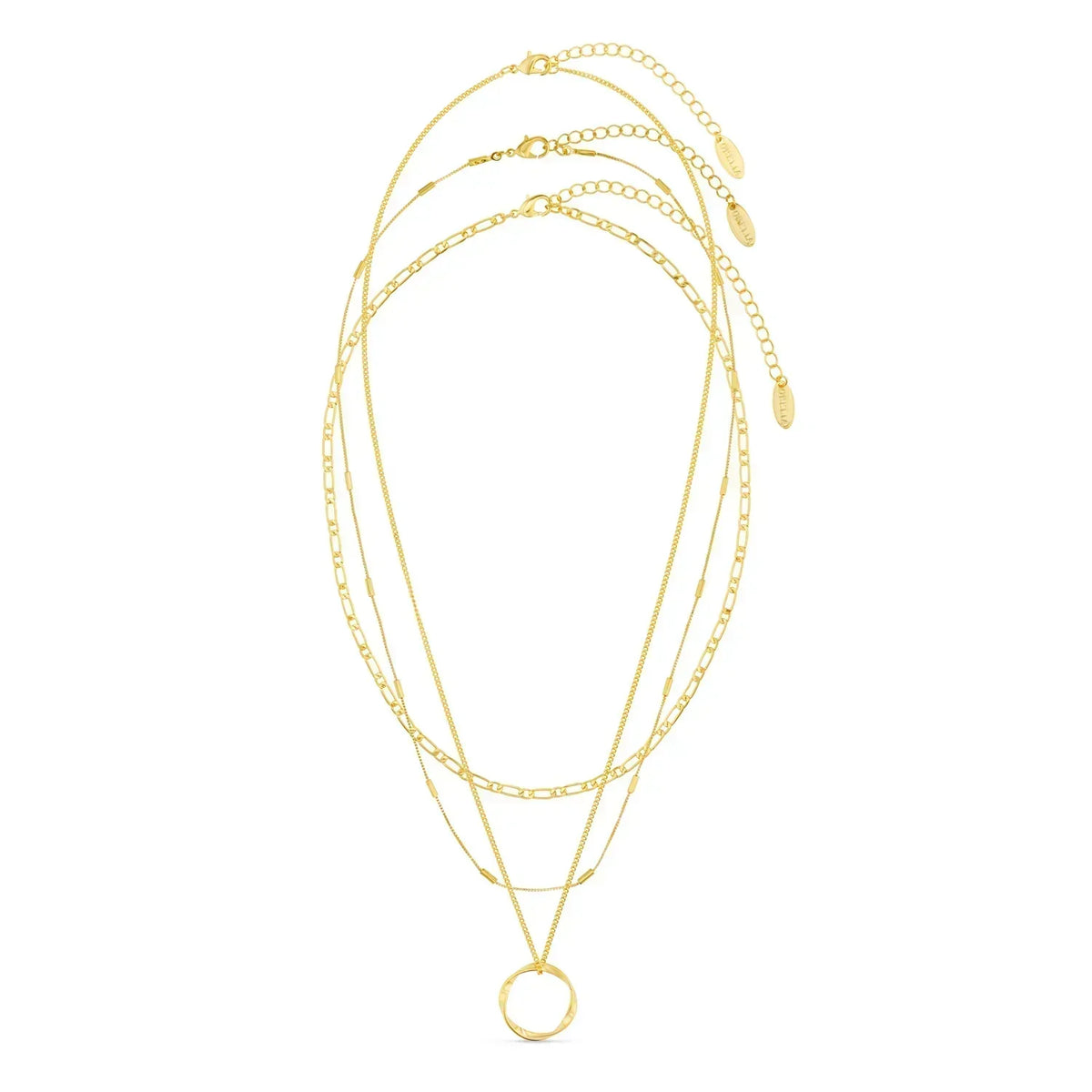 Three-Row Open Circle Necklace in Gold Colour with Layered Look