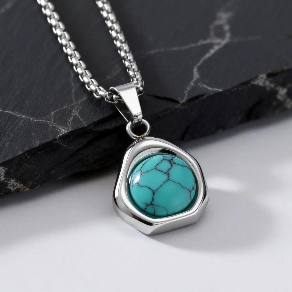 Blue-Green Stone Pendant Necklace Set for Layering