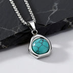 Blue-Green Stone Pendant Necklace Set for Layering