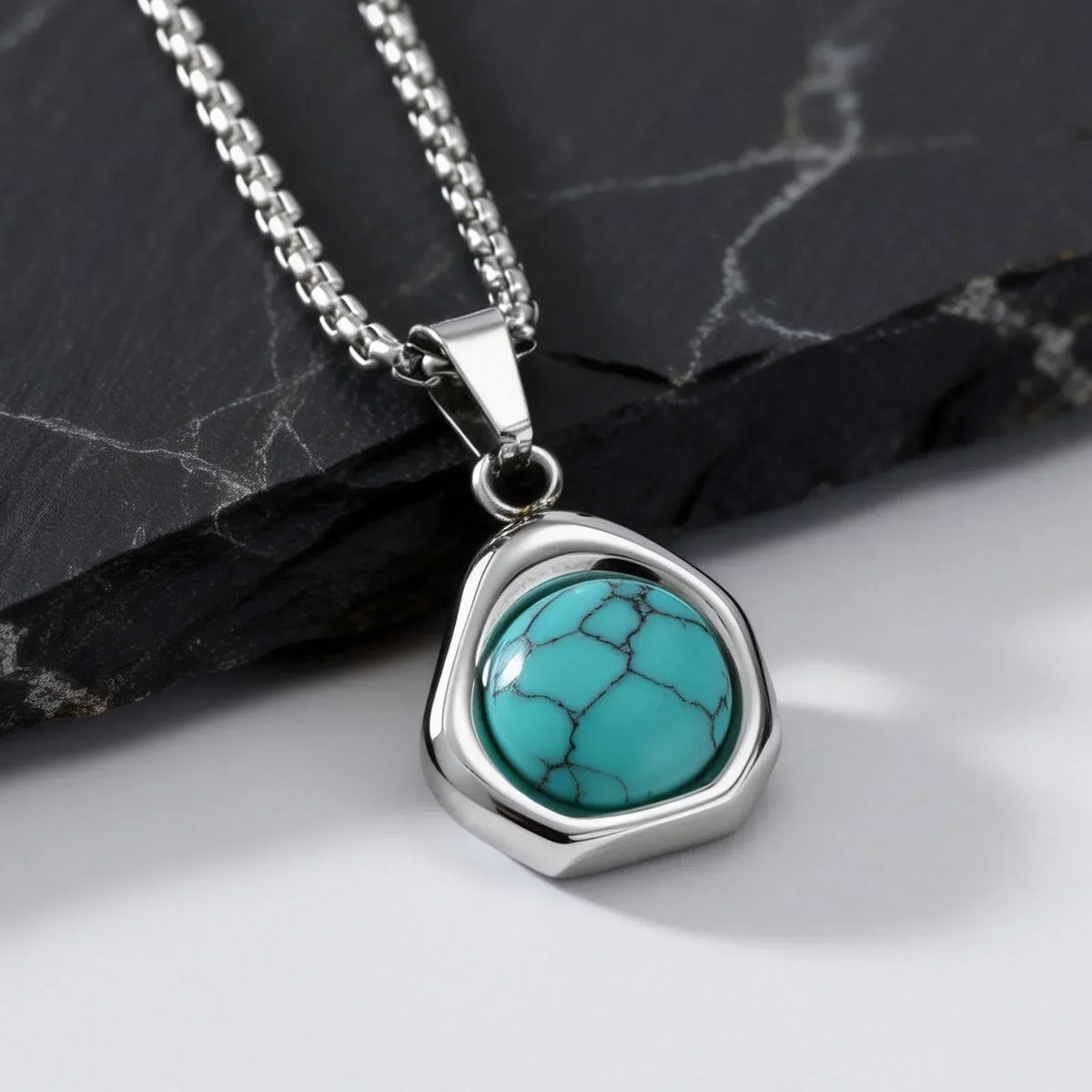 Blue-Green Stone Pendant Necklace Set for Layering